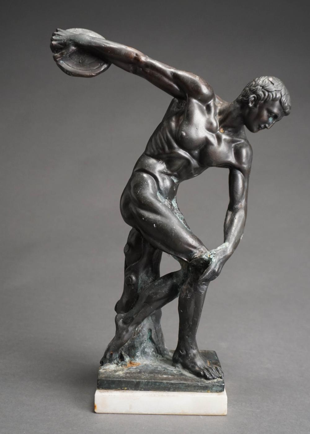 BRONZE FIGURE OF DISCUS THROWER, H: