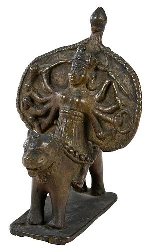 BRONZE FIGURE OF DURGA RIDING A