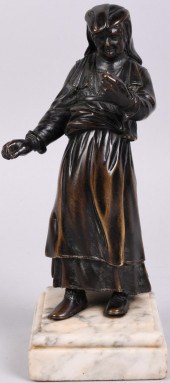 BRONZE FIGURE OF OLD WOMAN, FR