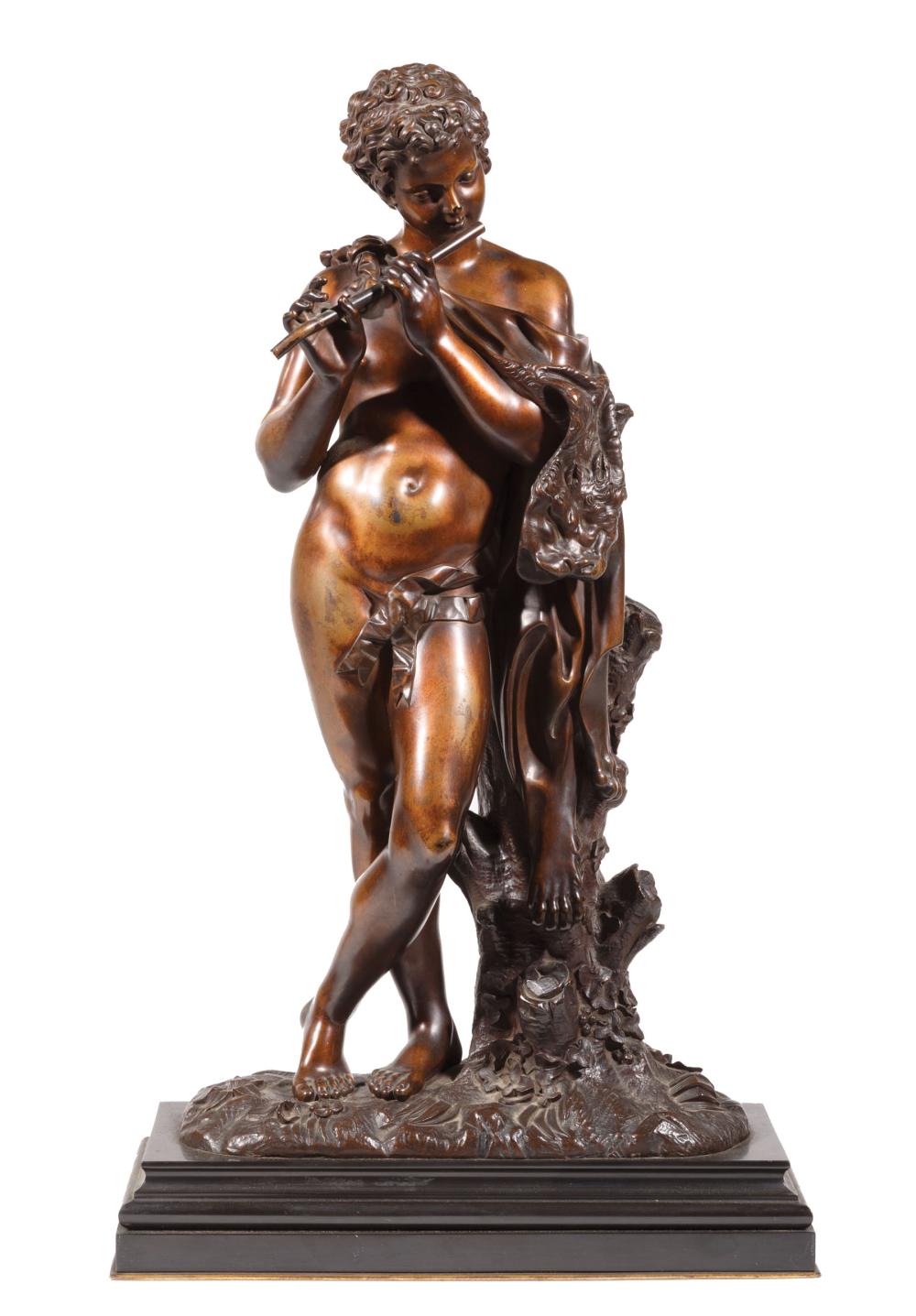 BRONZE FIGURE OF "SATYR PLAYING THE