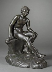 BRONZE FIGURE OF SEATED MERCUR