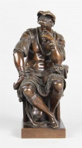 BRONZE FIGURE OF SEATED ROMAN