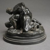 BRONZE FIGURE OF WRESTLERS 6 X