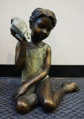 BRONZE FIGURE OF YOUNG GIRL WI
