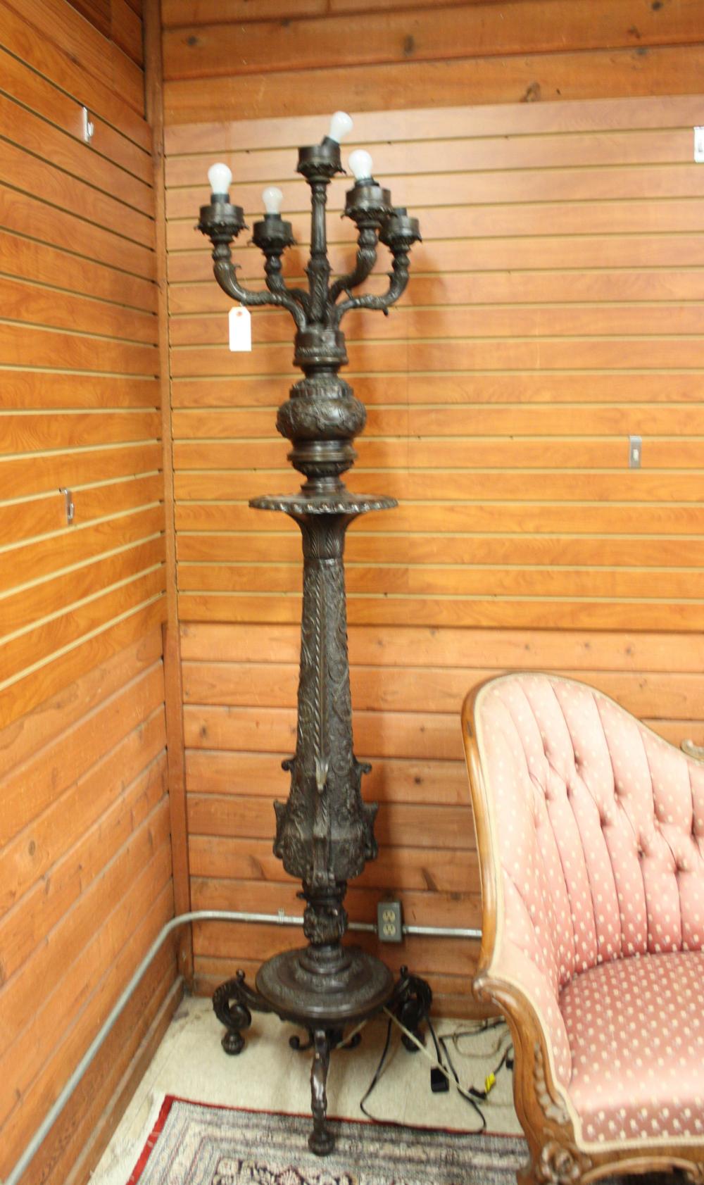 BRONZE FIVE-LIGHT CANDELABRUM FLOOR