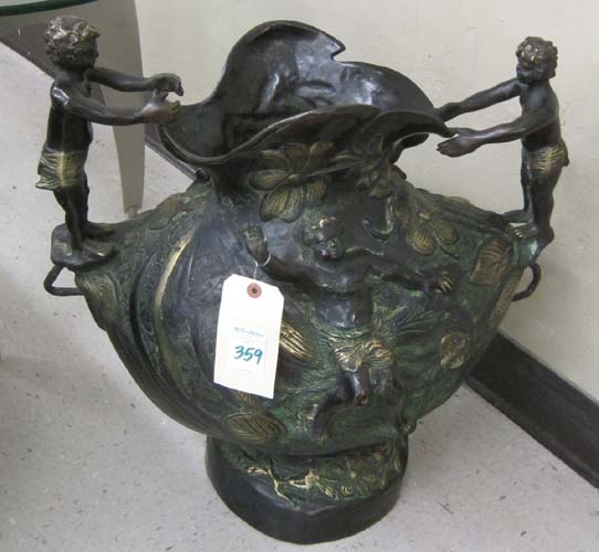 BRONZE FLOOR URN the footed ovoid
