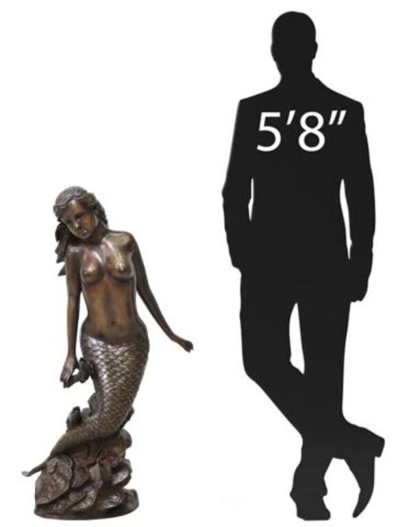 BRONZE GARDEN FOUNTAIN, MERMAID &