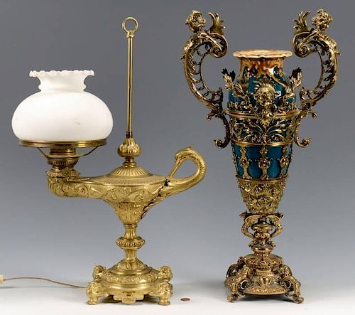 BRONZE GENIE LAMP AND MOUNTED