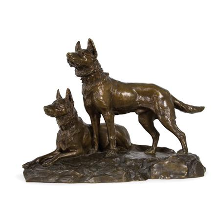 Bronze Group of Two Alsations 	 