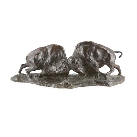 Bronze Group of Two Buffalo 	 