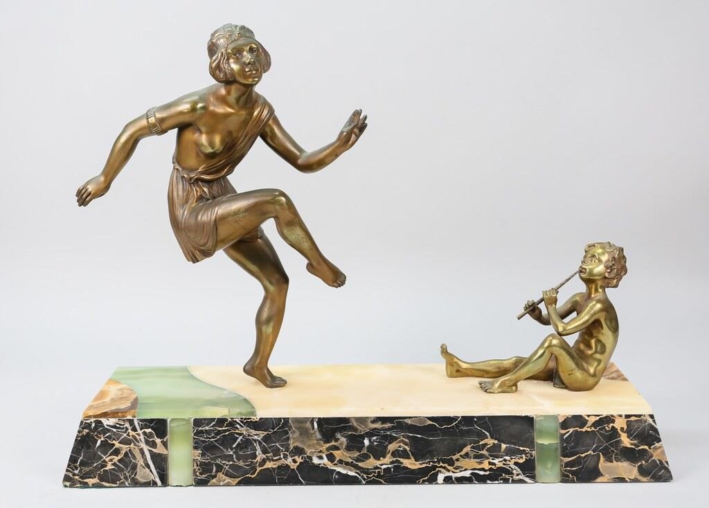 BRONZE GROUPING ON ALABASTER AND