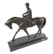 BRONZE HORSE AND JOCKEY SCULPT