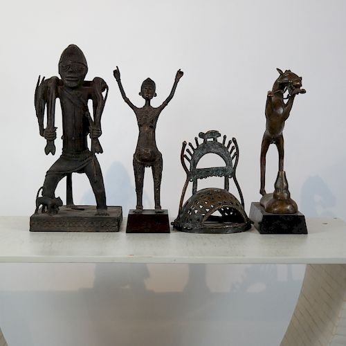 BRONZE HUNTER GROUP SCULPTUREEthnic