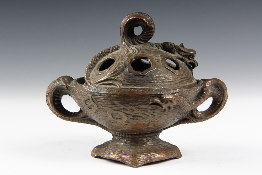BRONZE INCENSE BURNER-low bowl on