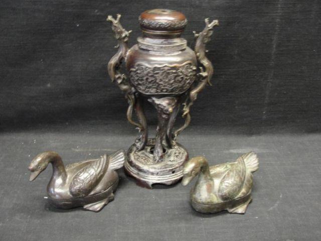 Bronze Incense Burner & Pair of