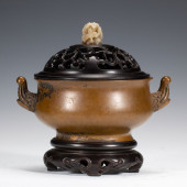 BRONZE INCENSE BURNER WITH JAD