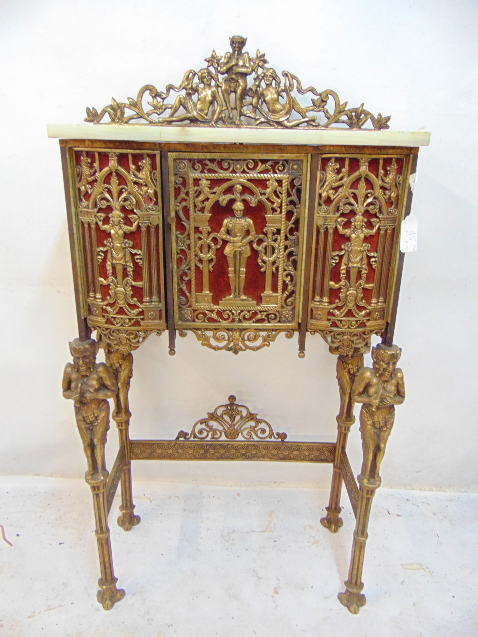 BRONZE & IRON ONYX TOP CABINET BY