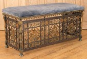 BRONZE IRON UPHOLSTERED BENCH
