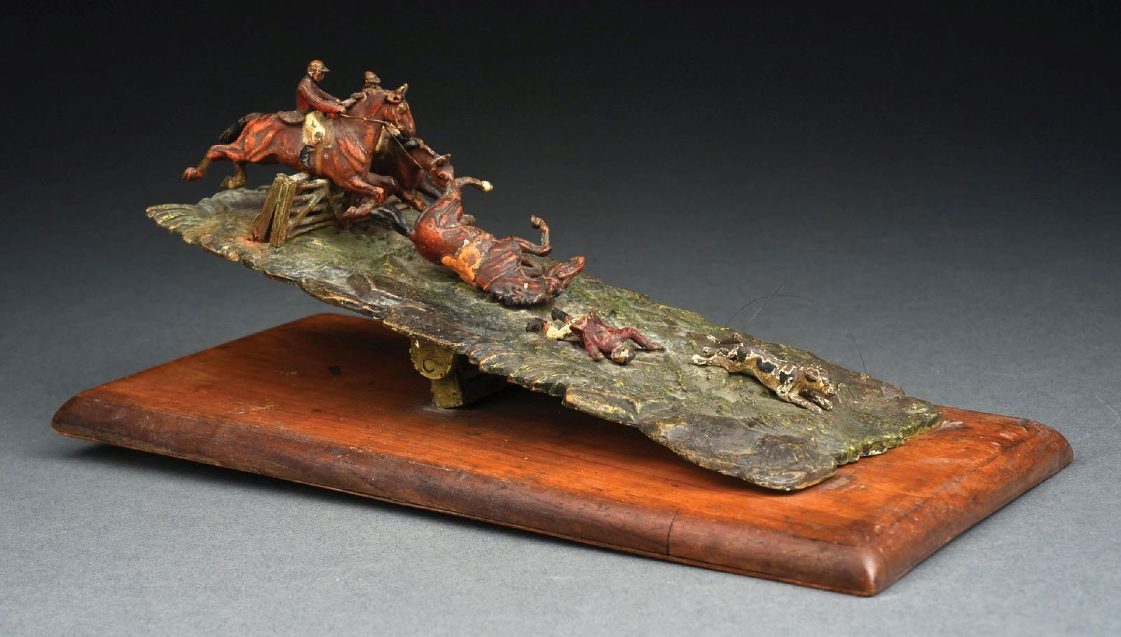 BRONZE JOCKEY RIDER JUMPING FENCE