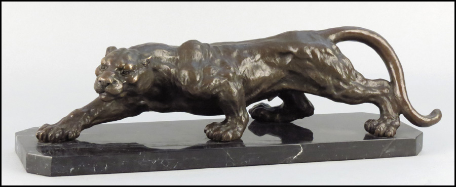 BRONZE LARGE CAT FIGURE. Raised