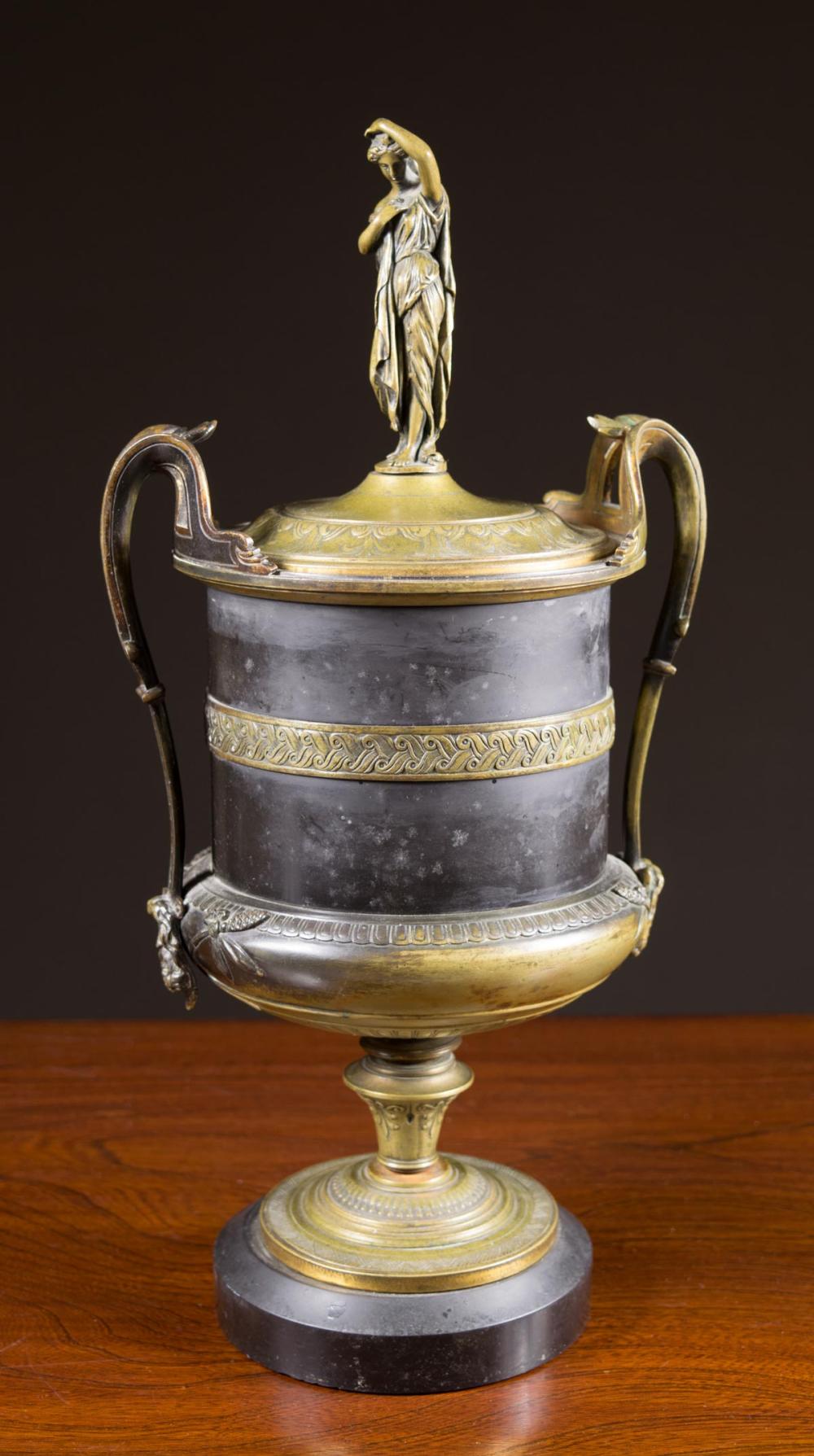 BRONZE LIDDED URN, OF GOBLET FORM