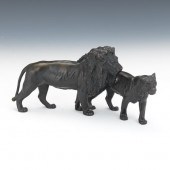  BRONZE LION AND LIONESS SCULP