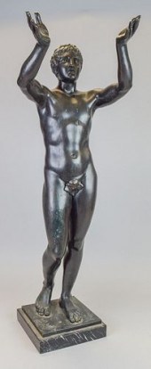 BRONZE MALE NUDE ON MARBLE BAS