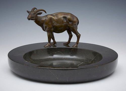 BRONZE & MARBLE ASHTRAYLarge Deco