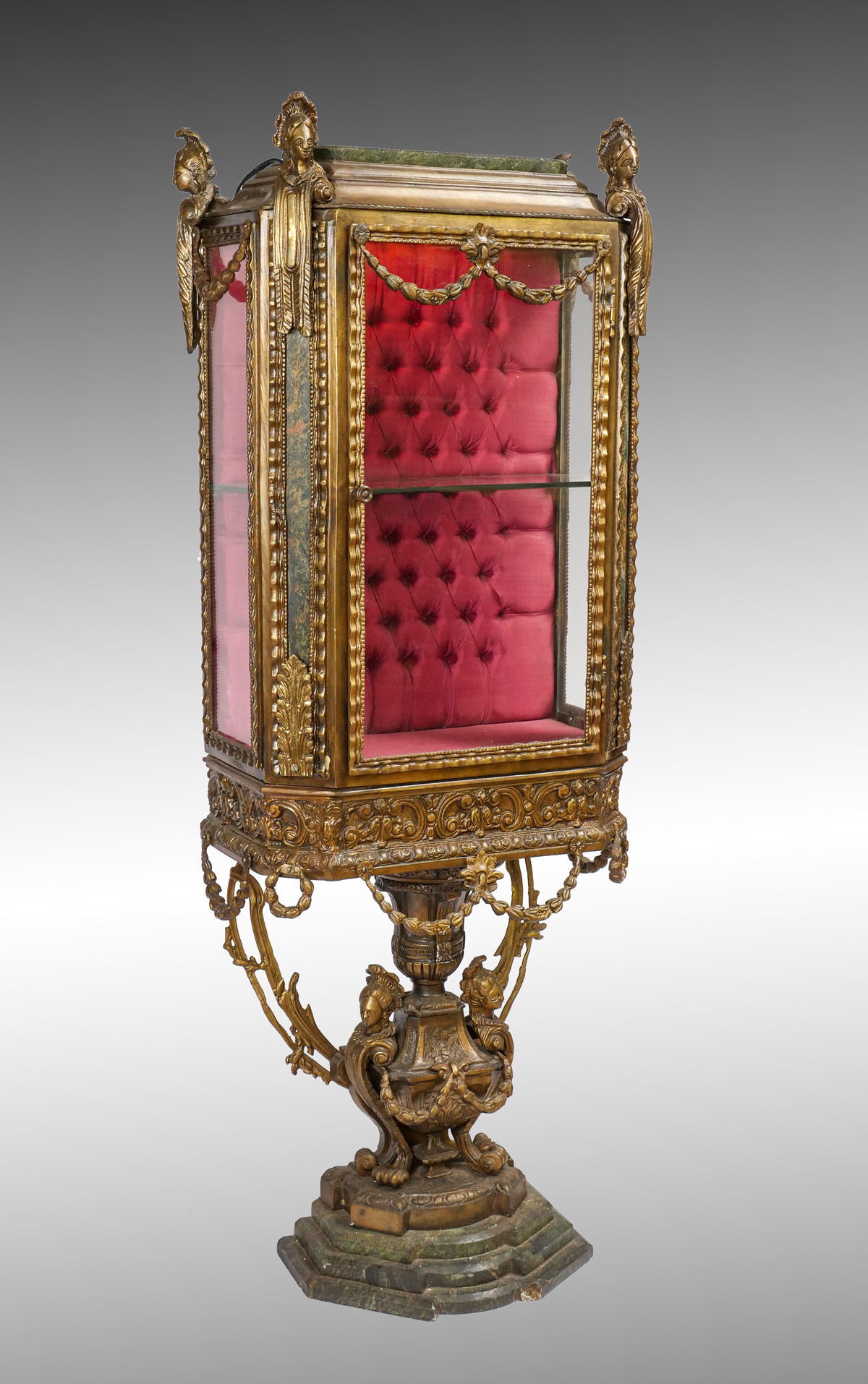 BRONZE & MARBLE FIGURAL VITRINE