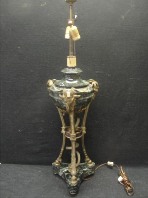 Bronze Marble Lamp with Ram Heads &