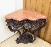 BRONZE MARBLE-TOP CORNER TABLE