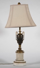 BRONZE & MARBLE URN TABLE LAMP