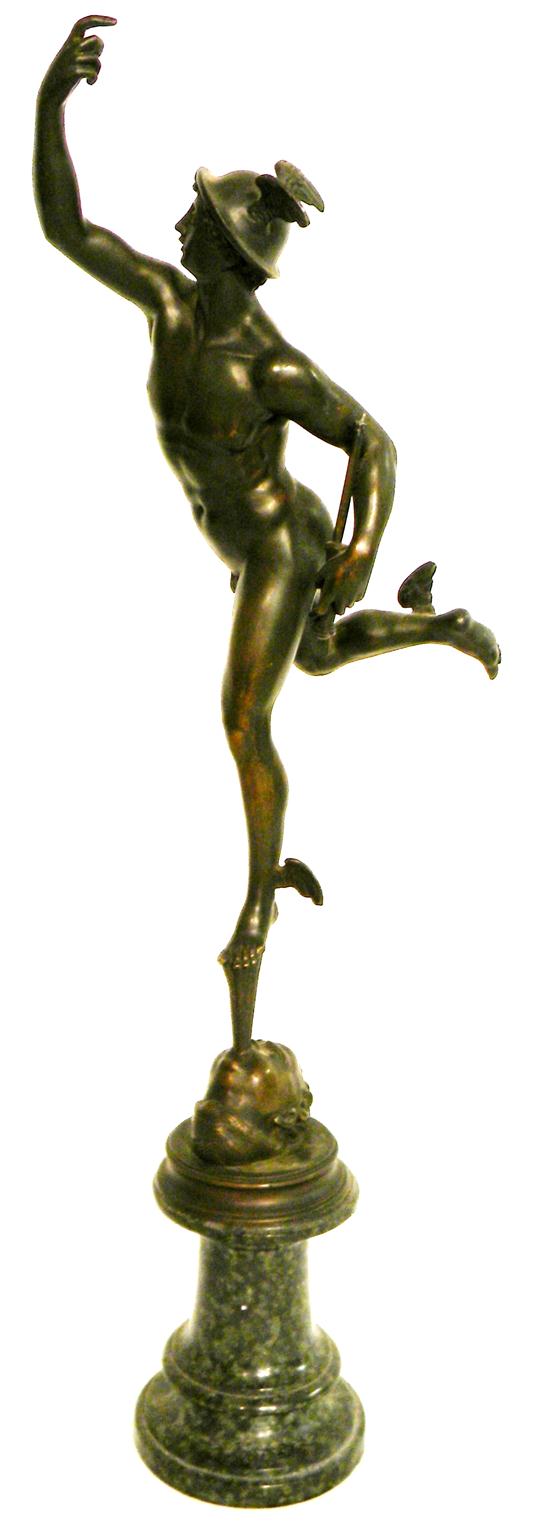 Bronze Mercury sculpture on stone