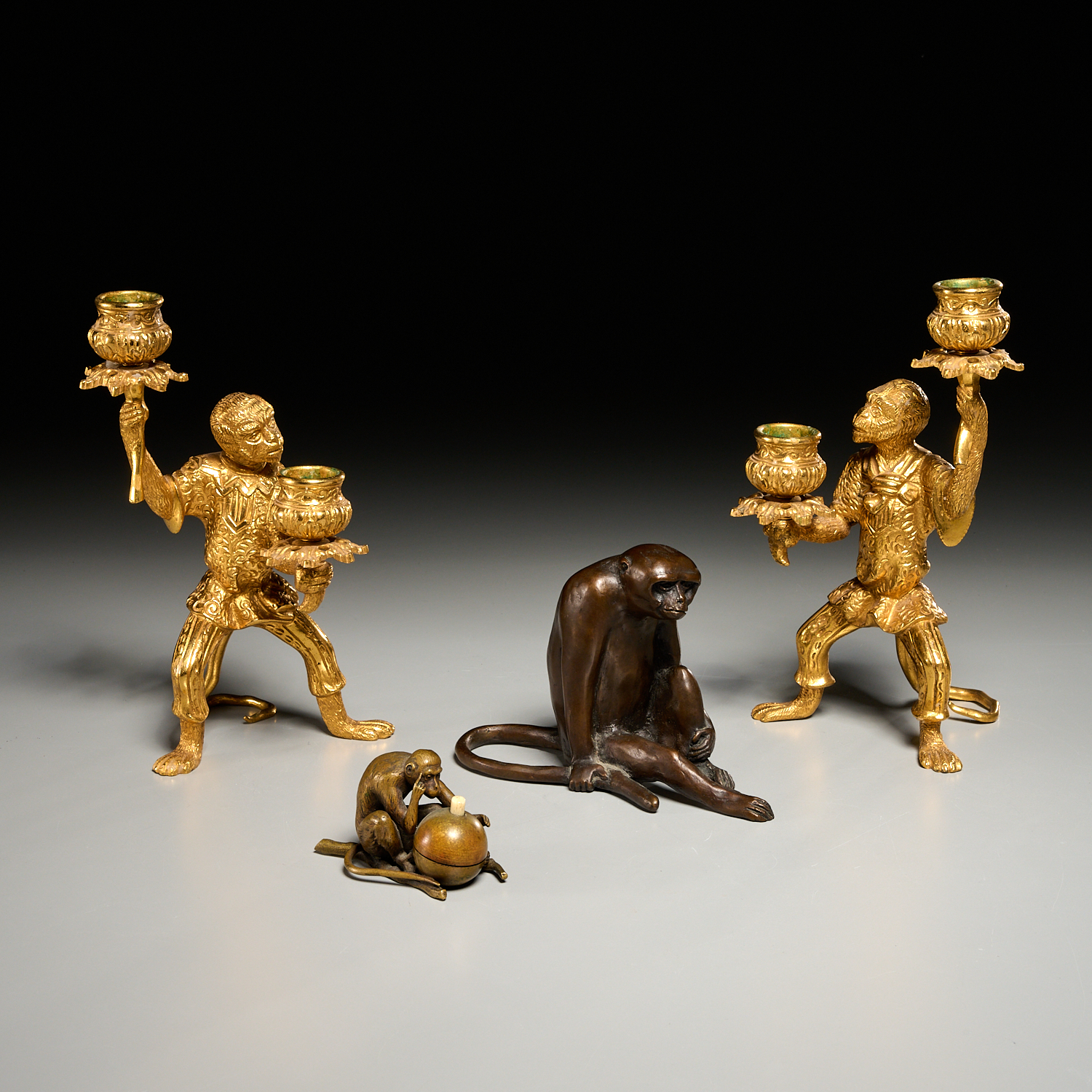 BRONZE MONKEY FIGURAL GROUP 20th