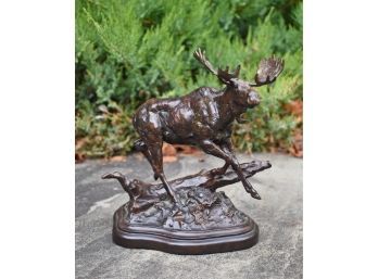 Bronze moose, illegibly signed