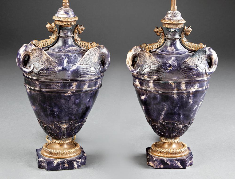 BRONZE-MOUNTED CARVED FAUX SODALITE