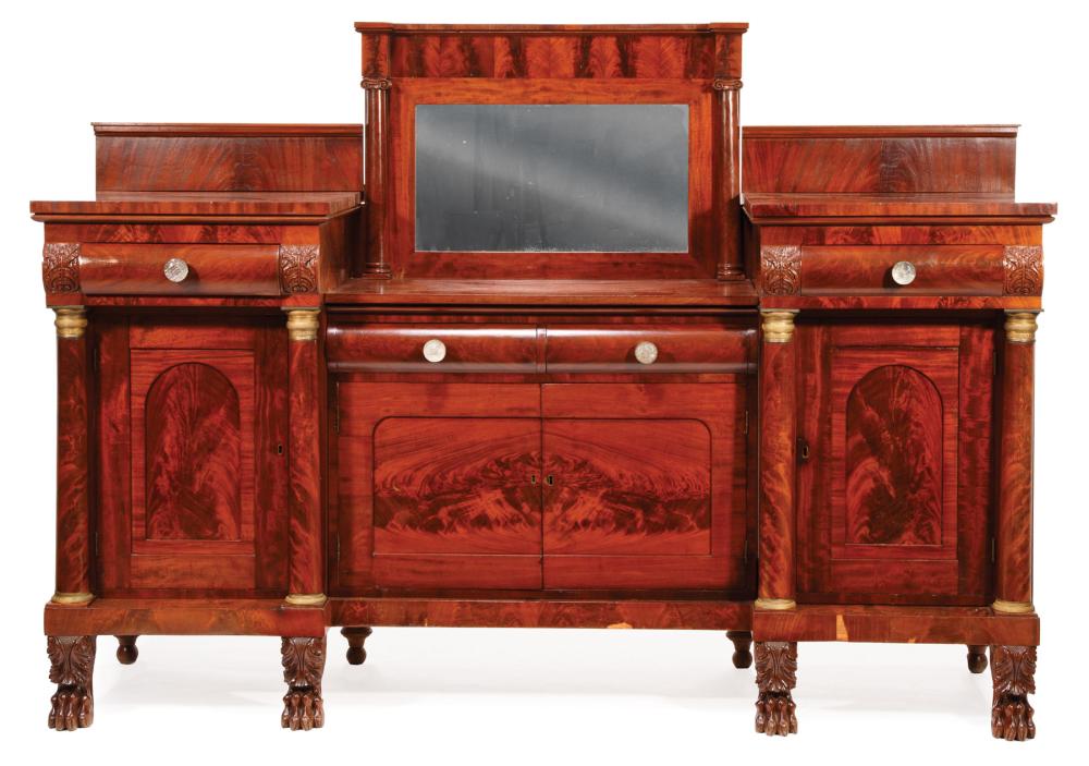 BRONZE-MOUNTED CARVED MAHOGANY