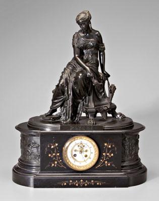Bronze-mounted clock, 16-1/2 in.