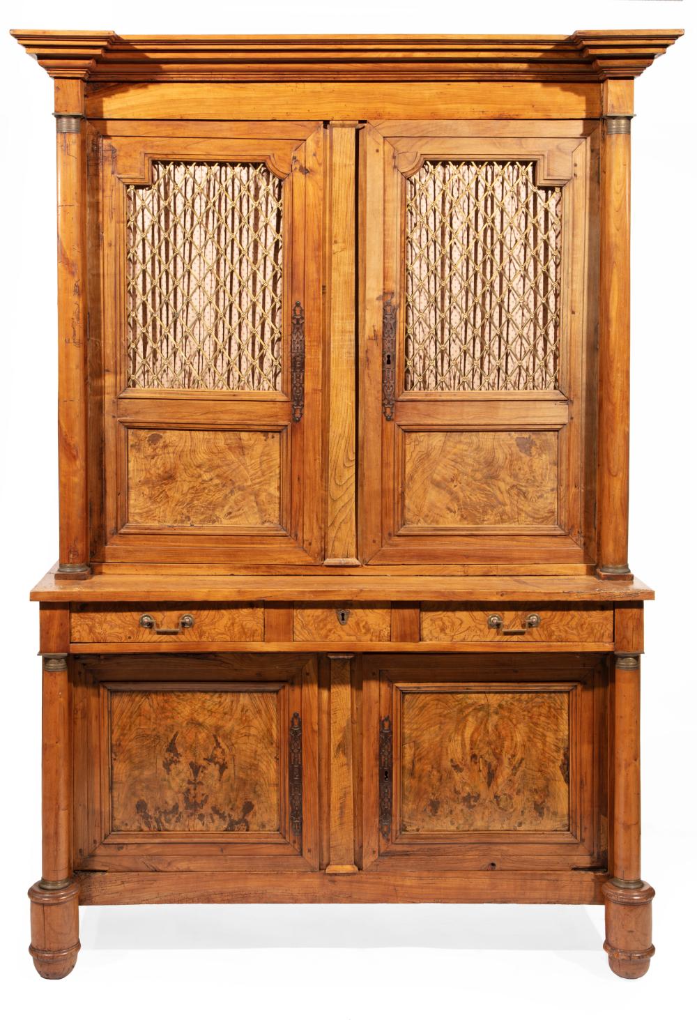 BRONZE-MOUNTED FRUITWOOD AND