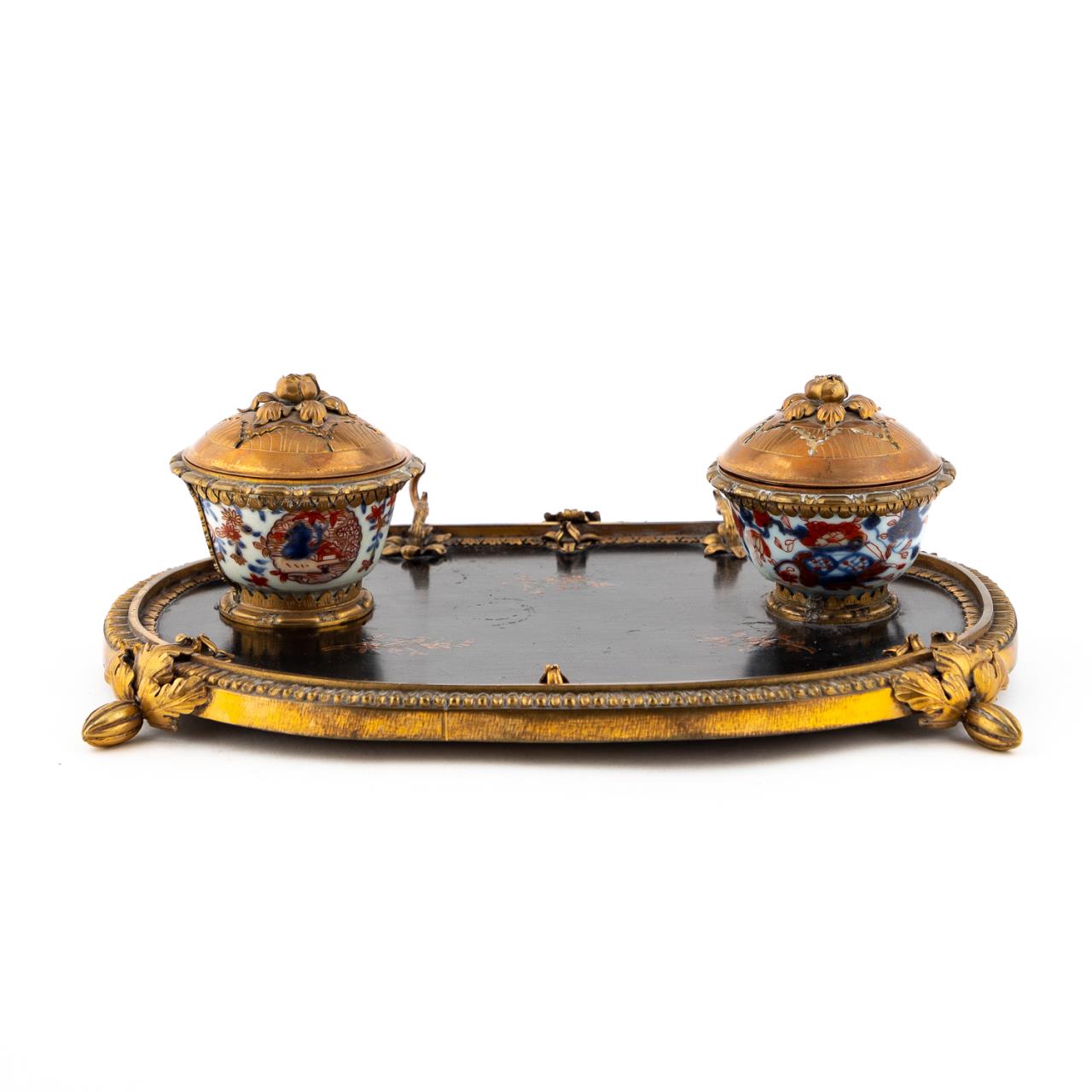 BRONZE MOUNTED JAPANNED INKSTAND