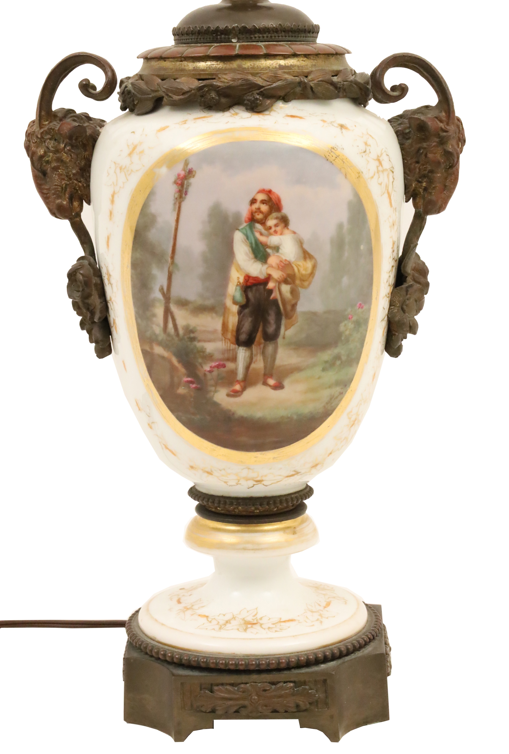 BRONZE MOUNTED OLD PARIS URN AS
