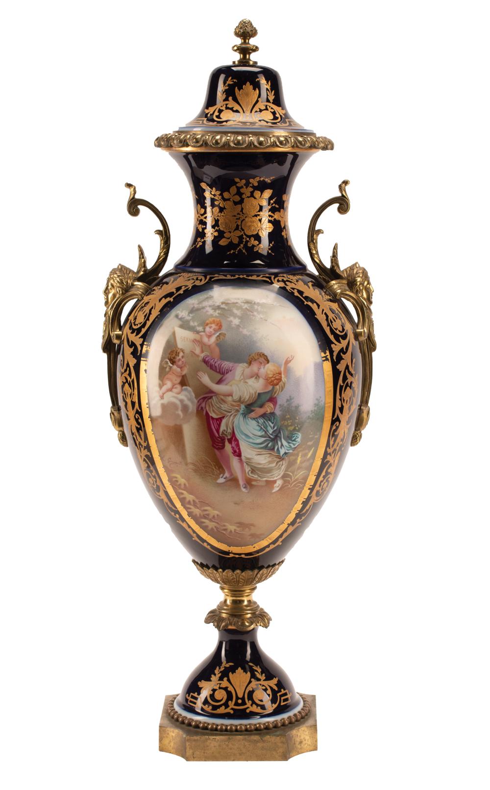 BRONZE-MOUNTED SEVRES-STYLE BLEU DU