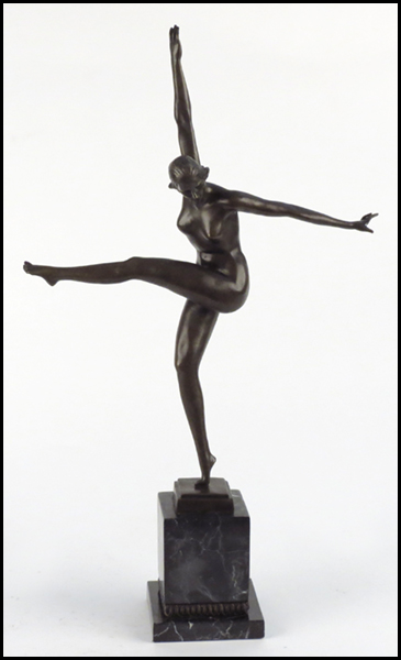 BRONZE NUDE FEMALE FIGURE. Raised