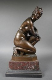 BRONZE NUDE ON SEASHELL SCULPT