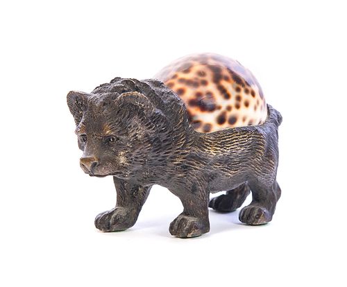 BRONZE OF BEAR WITH SHELL ON