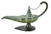 BRONZE OIL LAMPwith floral des