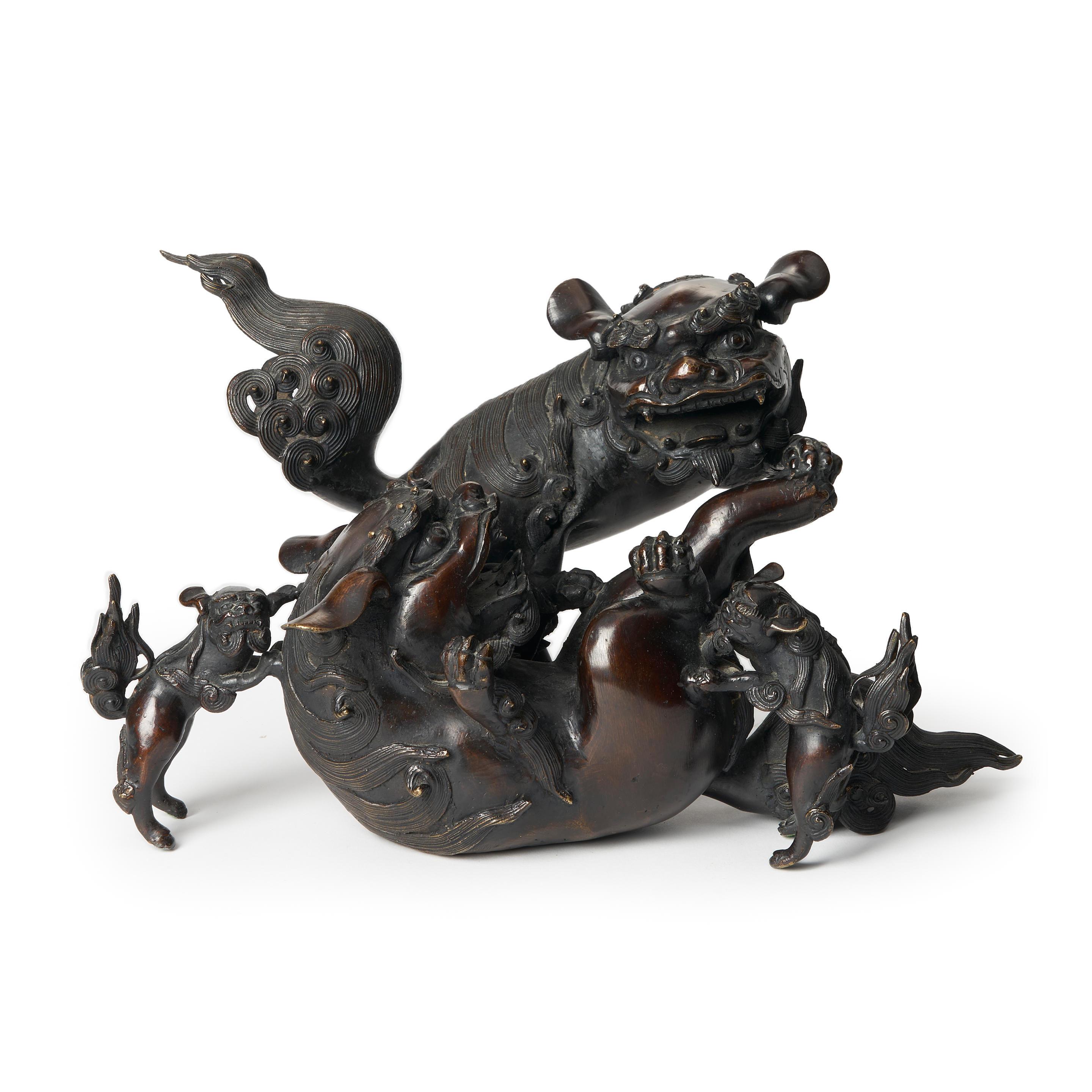 BRONZE OKIMONO OF SHISHI WITH