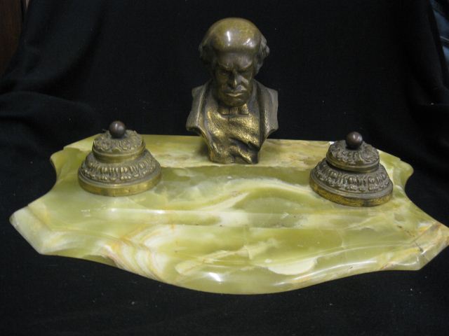 Bronze & Onyx Inkstand bust of a