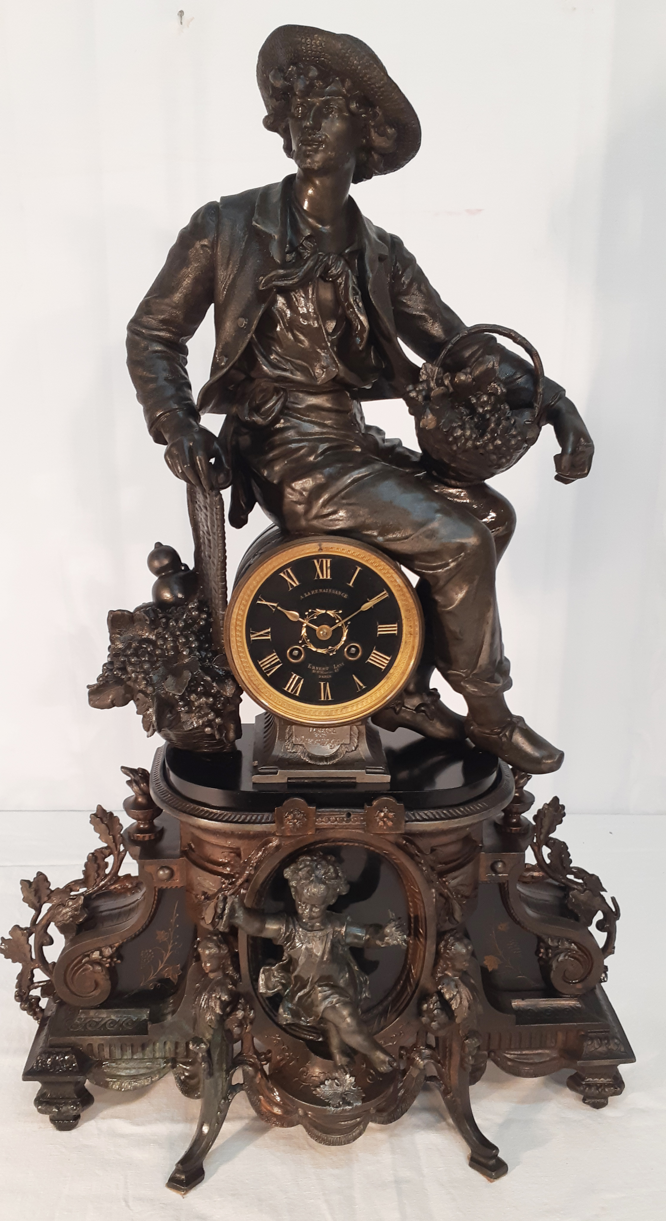 BRONZE PATINATED METAL CLOCK W/