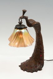 BRONZE PEACOCK TABLE LAMP W/ A